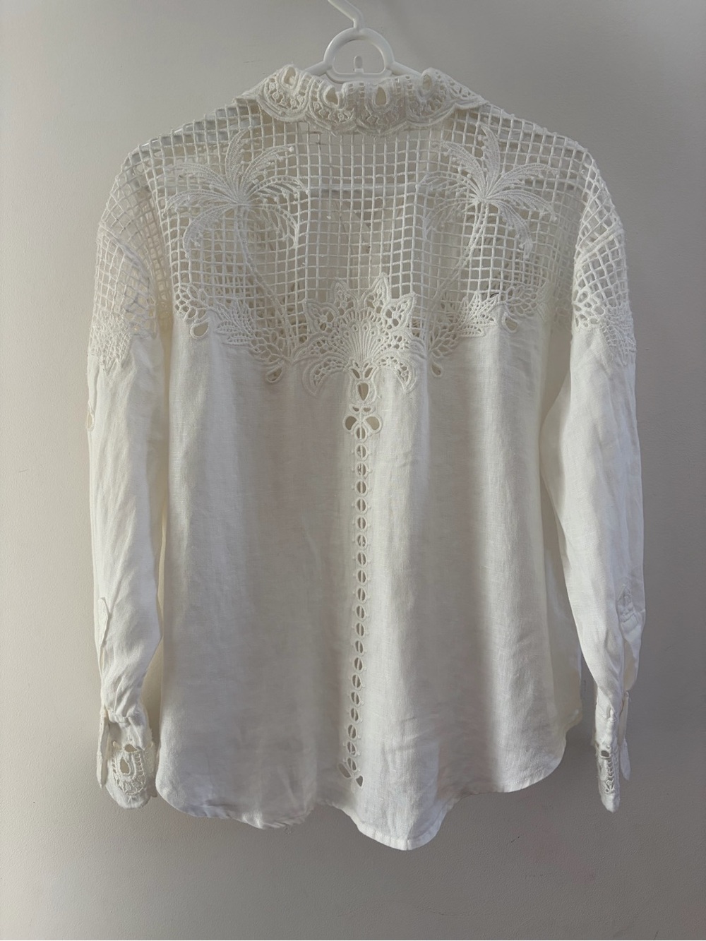 White Linen Tropical Floral Embroidered Eyelet Crochet - Picture 3 of 8
